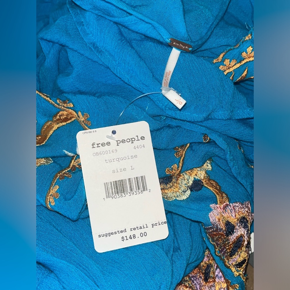 NWT Free People Cora Embroidered Mini Dress in Turquoise Size Large - Picture 9 of 16